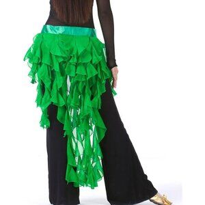 Women's Belly Dance Hip Scarf Green Skirt Tassel Wave Design for Latin Dance